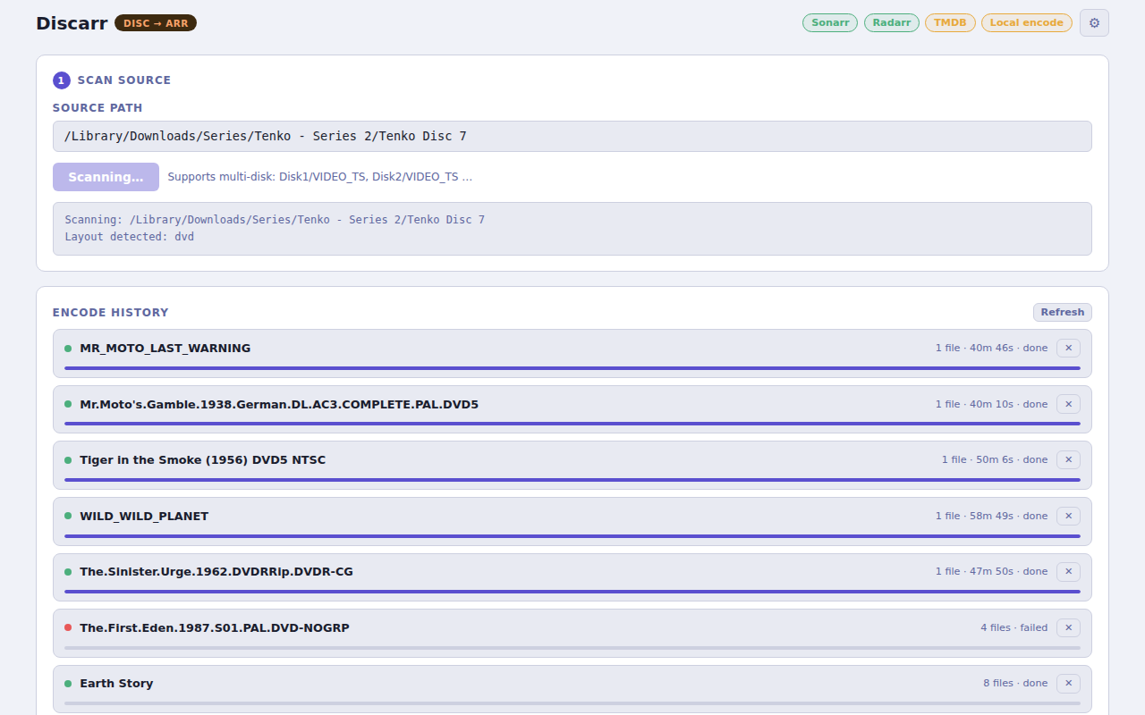 Discarr scanning a disc — layout detection in progress