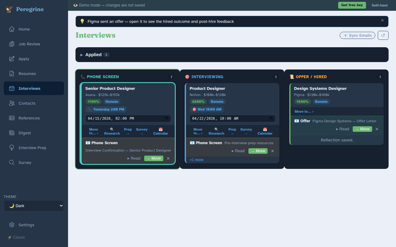 Interview kanban with recruiter emails attached